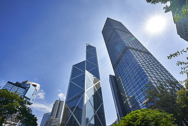 Bank of China Building and Cheung Kong Centre towers in Central, Hong Kong Island's financial district, Hong Kong, China, Asia