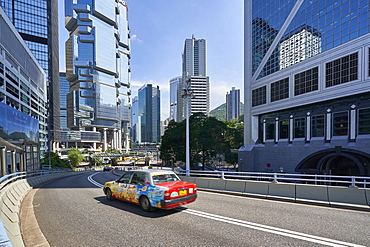 Red taxi in Central, Hong Kong Island, Hong Kong, China, Asia