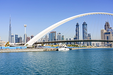 Tolerance Bridge, a new pedestrian bridge spanning Dubai Water Canal, Business Bay, Dubai, United Arab Emirates, Middle East