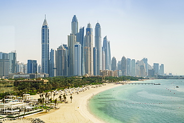 The skyscrapers of Dubai Marina and beach front, Dubai, United Arab Emirates, Middle East