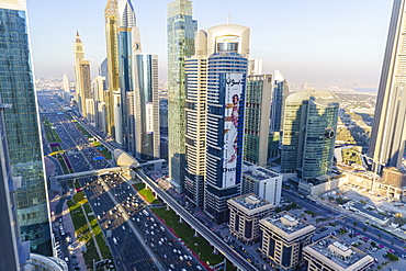 Skyscrapers along Sheikh Zayed Road, Financial Centre, Dubai, United Arab Emirates, Middle East