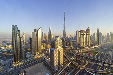 Dubai skyline and Sheikh Zayed Road Interchange, Dubai, United Arab Emirates Dubai, United Arab Emirates, Middle East