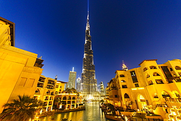 Burj Khalifa and Lake, Downtown, Dubai, United Arab Emirates, Middle East