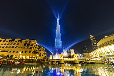 Burj Khalifa Light and Laser Show, Dubai Mall and Burj Khalifa Lake, Dubai, United Arab Emirates, Middle East