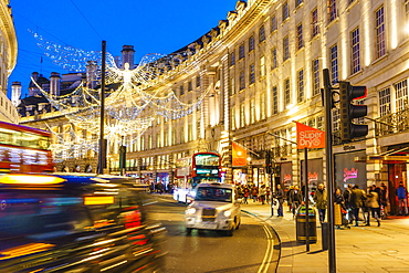 Regent Street with Christmas decorations, London, England, United Kingdom, Europe