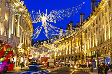 Regent Street with Christmas decorations, London, England, United Kingdom, Europe