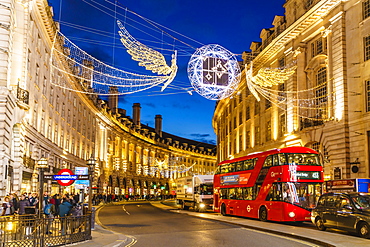 Regent Street with Christmas decorations, London, England, United Kingdom, Europe