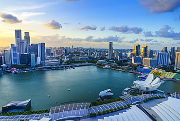 The towers of the Central Business District and Marina Bay at sunset, Singapore, Southeast Asia, Asia