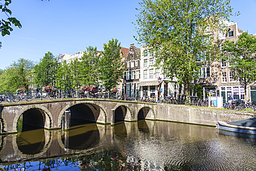 A bridge over the Herengracht canal, Amsterdam, North Holland, The Netherlands, Europe