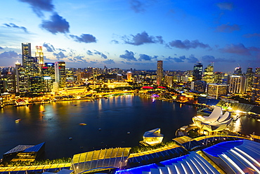 The towers of the Central Business District and Marina Bay at dusk, Singapore, Southeast Asia, Asia