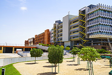 Masdar City, a carbon neutral building project relying on solar energy and other renewable power sources, Abu Dhabi, United Arab Emirates, Middle East