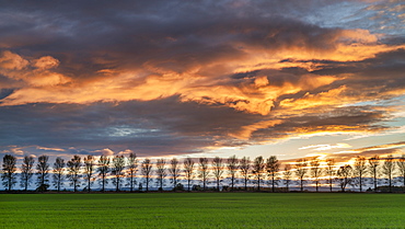 A dramatic panoramic red sky sunset over North Yorkshire, England, United Kingdom, Europe