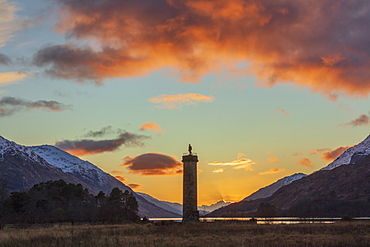 Sunset over Loch Shiel and the Glenfinnan Monument, Highland region, Scotland, United Kingdom, Europe