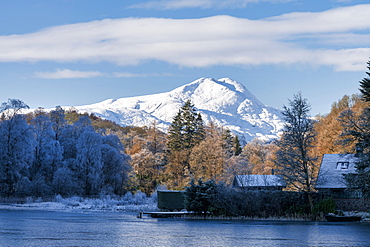 Loch Ard, Aberfoyle, and Ben Lomond in mid-winter, Loch Lomond and the Trossachs National Park, Scotland, United Kingdom, Europe