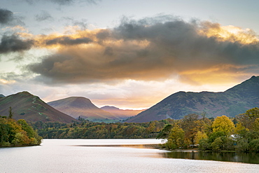 Sunset over Catbells, Derwent Water and the Newlands Valley from Keswick, Lake District National Park, UNESCO World Heritage Site, Cumbria, England, United Kingdom, Europe