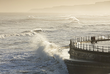 Scarborough South Bay rough seas and sea defences, Scarborough, North Yorkshire, Yorkshire, England, United Kingdom, Europe