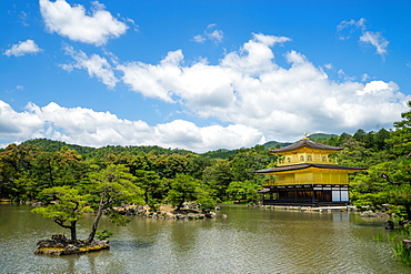 A peaceful lake in front of the golden pavilion of Kinkaku-ji in Kyoto, Japan, Asia