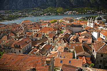 Elevated view on Kotor Old Town, Kotor Bay, Montenegro