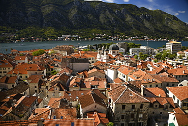 Elevated view on Kotor Old Town, Kotor Bay, Montenegro