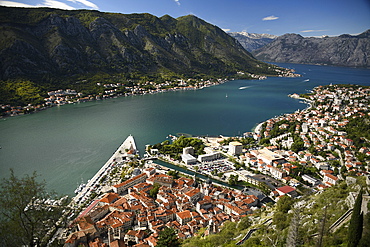 Elevated view on Kotor Old Town, Kotor Bay, Montenegro