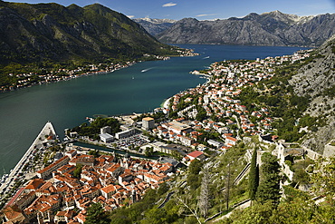 Elevated view on Kotor Old Town, Kotor Bay, Montenegro