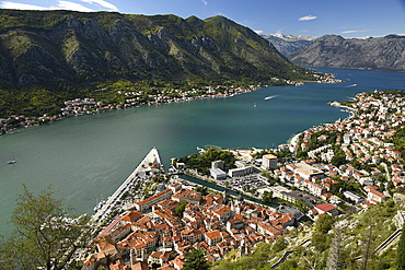 Elevated view on Kotor Old Town, Kotor Bay, Montenegro