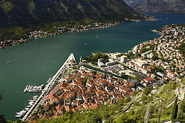 Elevated view on Kotor Old Town, Kotor Bay, Montenegro