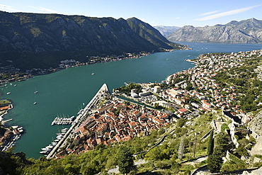 Elevated view on Kotor Old Town, Kotor Bay, Montenegro