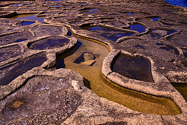 Salt pans in Marsaskala, Malta, Mediterranean, Europe