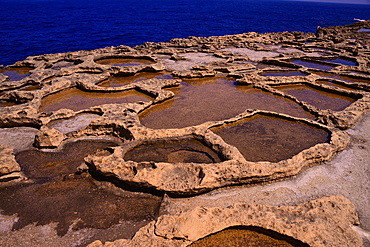 Salt pans in Marsaskala, Malta, Mediterranean, Europe