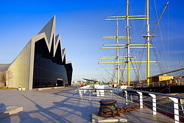 Riverside Museum and docked ship The Glenlee, River Clyde, Glasgow, Scotland, United Kingdom, Europe