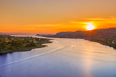 Sunset over River Clyde viewed from the Erskine Bridge, Erskine, Scotland, United Kingdom, Europe