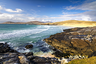 Rocky shoreline on west coast of Isle of Harris, Outer Hebrides, Scotland, United Kingdom, Europe