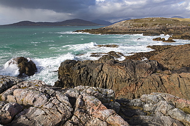 Rocky shoreline on west coast of Isle of Harris, Outer Hebrides, Scotland, United Kingdom, Europe