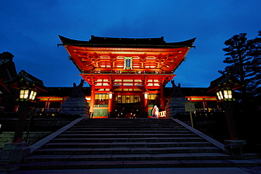 Fushimi Inari shrine entrance gate at dusk, Kyoto, Japan, Asia