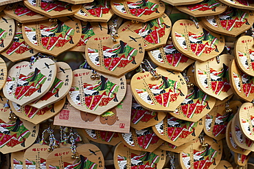 Heart-shaped ema votive offerings, Kamigamo shrine, Kyoto, Japan, Asia