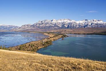 Talbot Lake and Rocky Mountains with Alberta Highway 16, Jasper National Park, UNESCO World Heritage Site, Alberta, Canada, North America