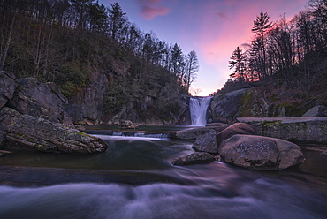 Elk River Falls at sunset, Elk River, Blue Ridge Mountains, North Carolina, United States of America, North America