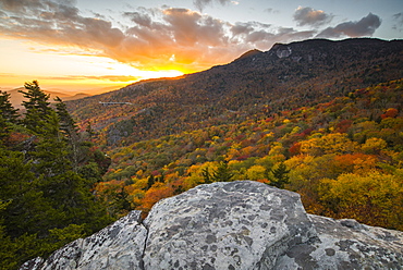 Sunset and autumn color at Grandfather Mountain, located on the Blue Ridge Parkway, North Carolina, United States of America, North America