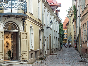 Winding medieval street, Old Town, Tallinn, Estonia, Baltics, Europe