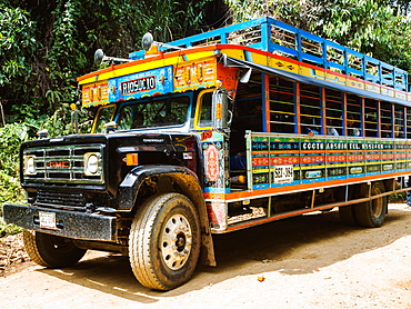 Brightly painted chivas, common transport in rural Antioquia, near Jardin, Antioquia, Colombia, South America