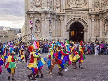 Masked dancers, Fiesta de la Virgen de la Soledad, Basilica of Our Lady of Solitude, Oaxaca, Mexico, North America