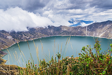 Panorama of Quilotoa, a water-filled caldera and the most western volcano in the Ecuadorian Andes, Ecuador, South America