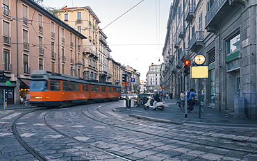 Trams in Milan, Lombardy, Italy, Europe