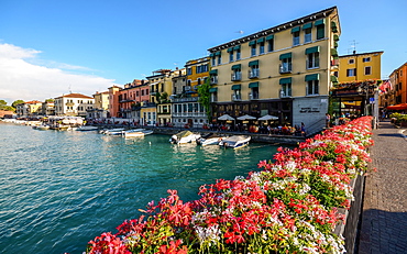 Floral display at entrance to Peschiera del Garda, Veneto, Italy, Europe