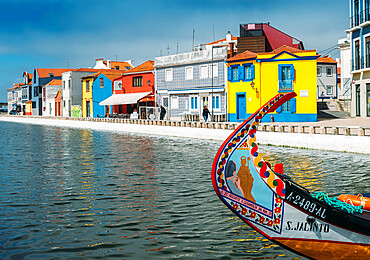 Colourful decorative Moliceiro boat, typical to the town of Aveiro in Central Portugal, Europe