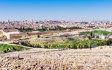 View of Jerusalem and the Dome of the Rock from the Mount of Olives, Jerusalem, Israel, Middle East