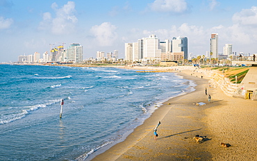 View of Neve Tzedek district skyline and Mediterranean in the evening, Tel Aviv, Israel, Middle East