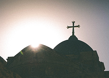 Silhouette of a church and cross, Jerusalem, Israel, Middle East