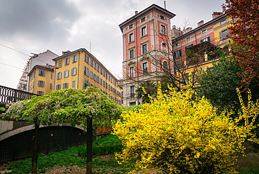 Typical Milan-style architecture in the spring, Milan, Lombardy, Italy, Europe